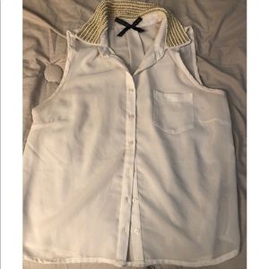 White Blouse with Pearl Collar